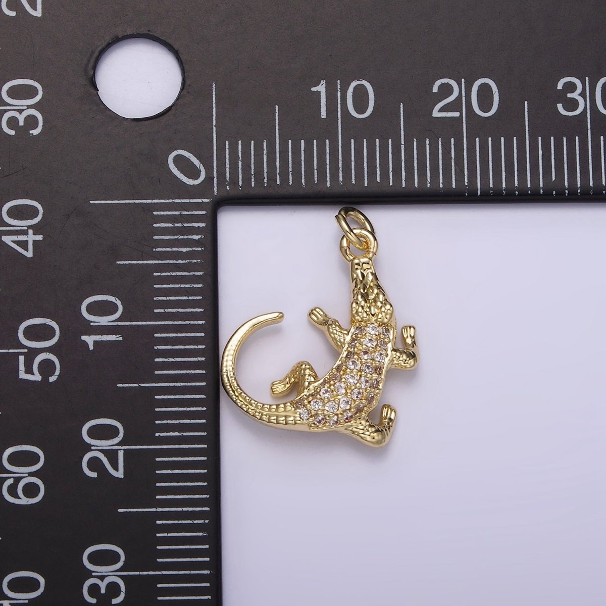 14K Gold Filled Alligator Crocodile Lizard Animal Micro Paved CZ Charm | AG257 - DLUXCA