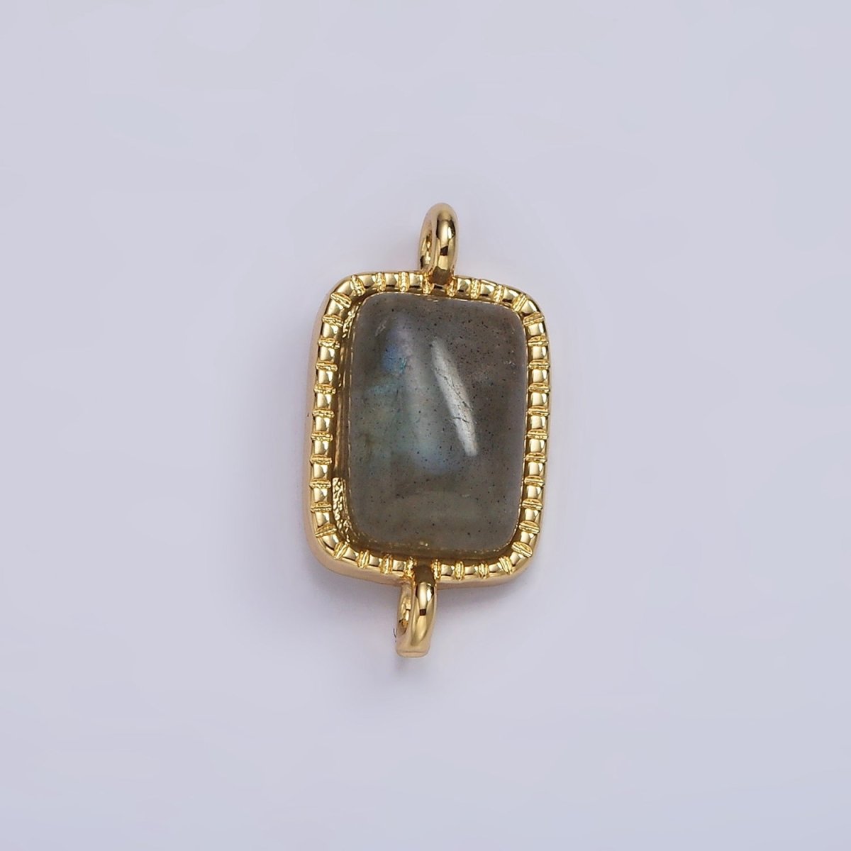 14K Gold Filled Amazonite, Moonstone, Labradorite Dotted Bezel Rectangular Connector | G-219 - G-221 - DLUXCA