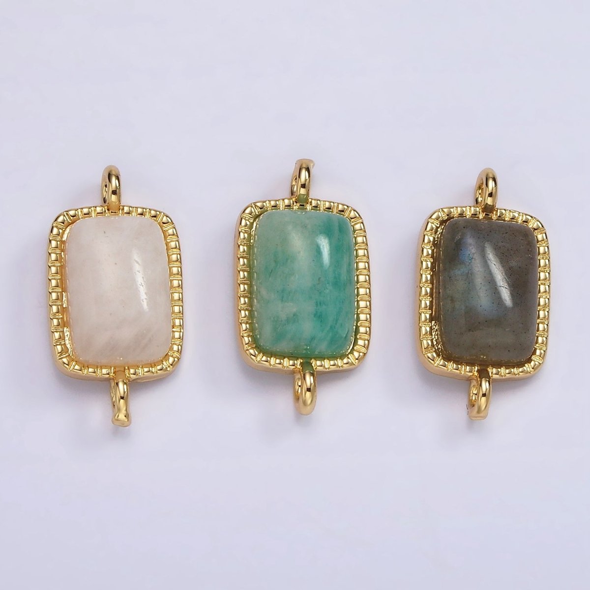 14K Gold Filled Amazonite, Moonstone, Labradorite Dotted Bezel Rectangular Connector | G-219 - G-221 - DLUXCA