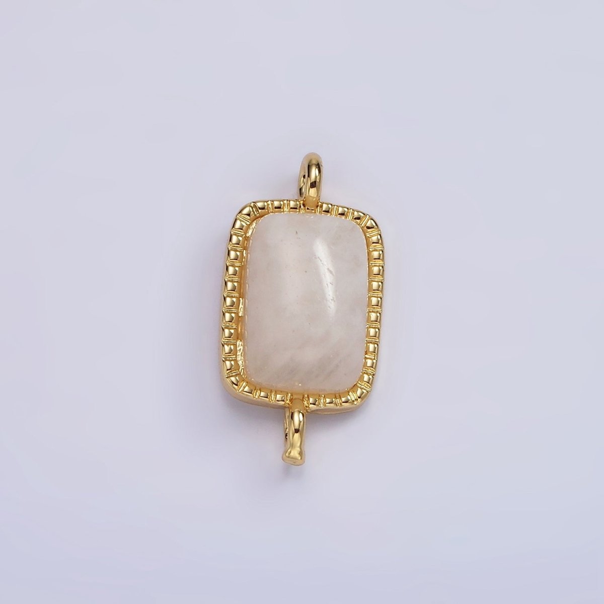 14K Gold Filled Amazonite, Moonstone, Labradorite Dotted Bezel Rectangular Connector | G-219 - G-221 - DLUXCA