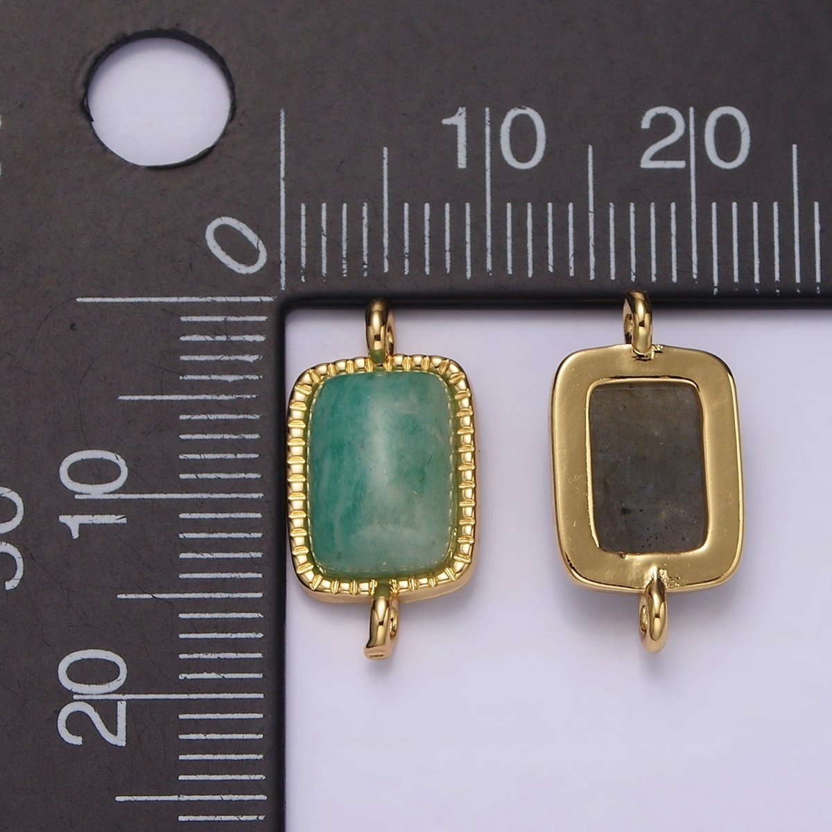 14K Gold Filled Amazonite, Moonstone, Labradorite Dotted Bezel Rectangular Connector | G-219 - G-221 - DLUXCA