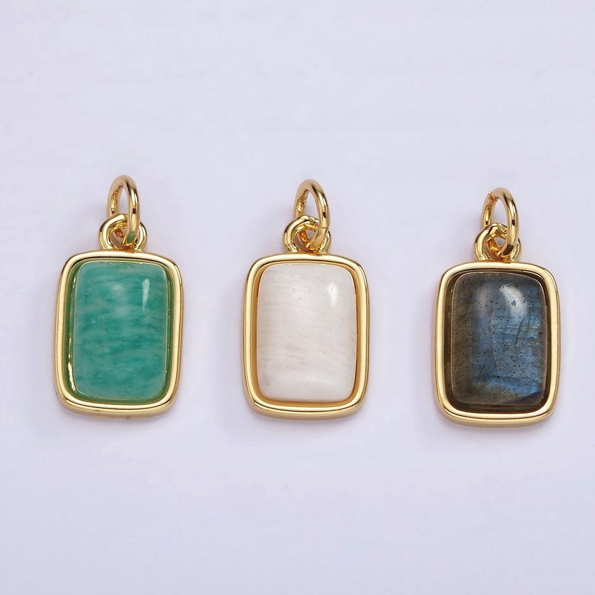 14K Gold Filled Amazonite, Moonstone, Labradorite Rectangular Bezel Charm | AG-540 - AG-542 - DLUXCA