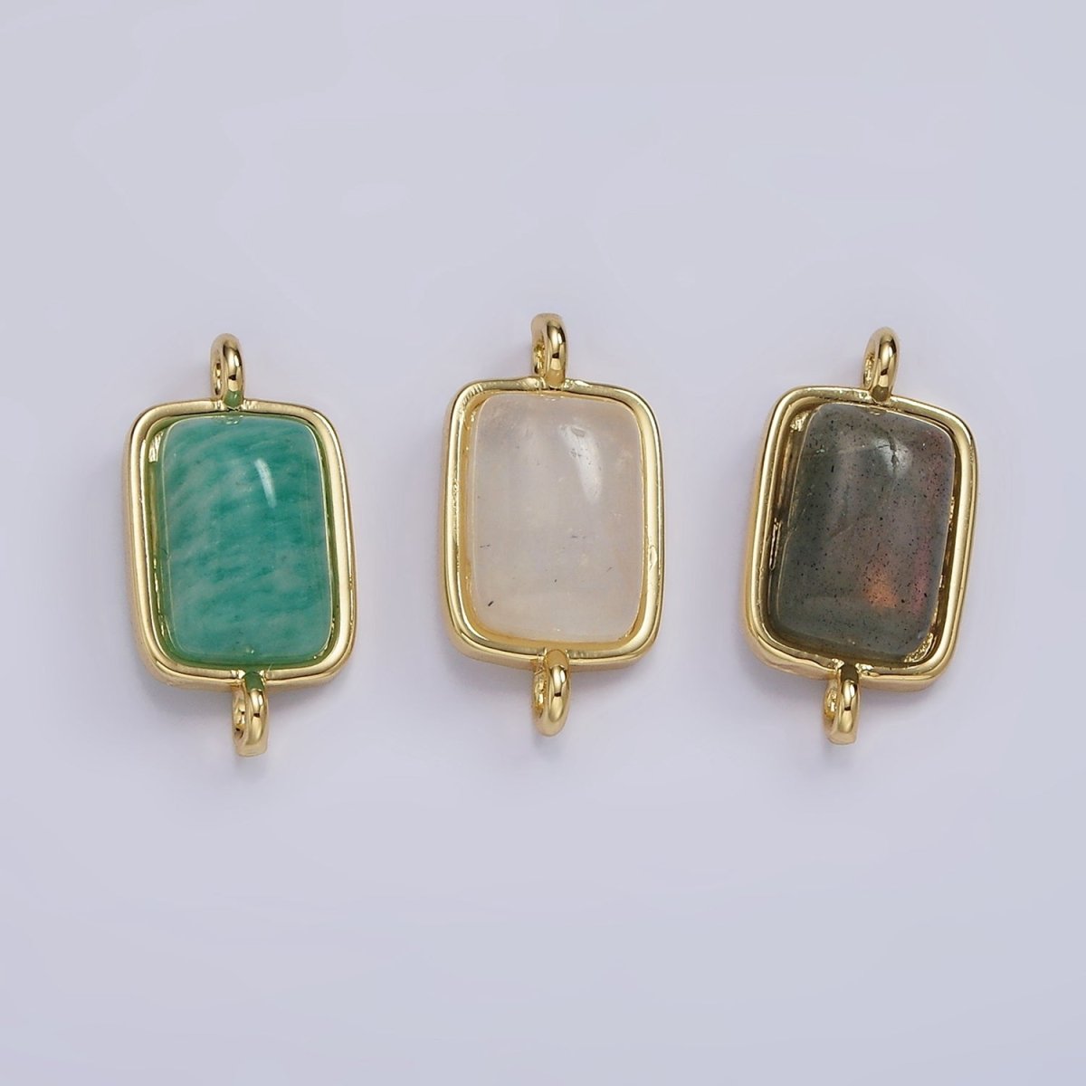 14K Gold Filled Amazonite, Moonstone, Labradorite Rectangular Bezel Connector | G222 - G224 - DLUXCA