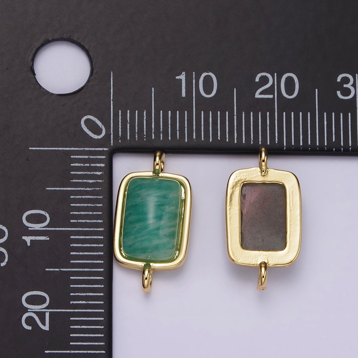 14K Gold Filled Amazonite, Moonstone, Labradorite Rectangular Bezel Connector | G222 - G224 - DLUXCA