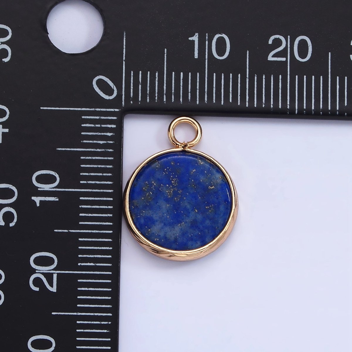 14K Gold Filled Amazonite, Pink Quartz, Onyx, Howlite, Blue Lapis Round Bezel Charm | N1691 - N1695 - DLUXCA