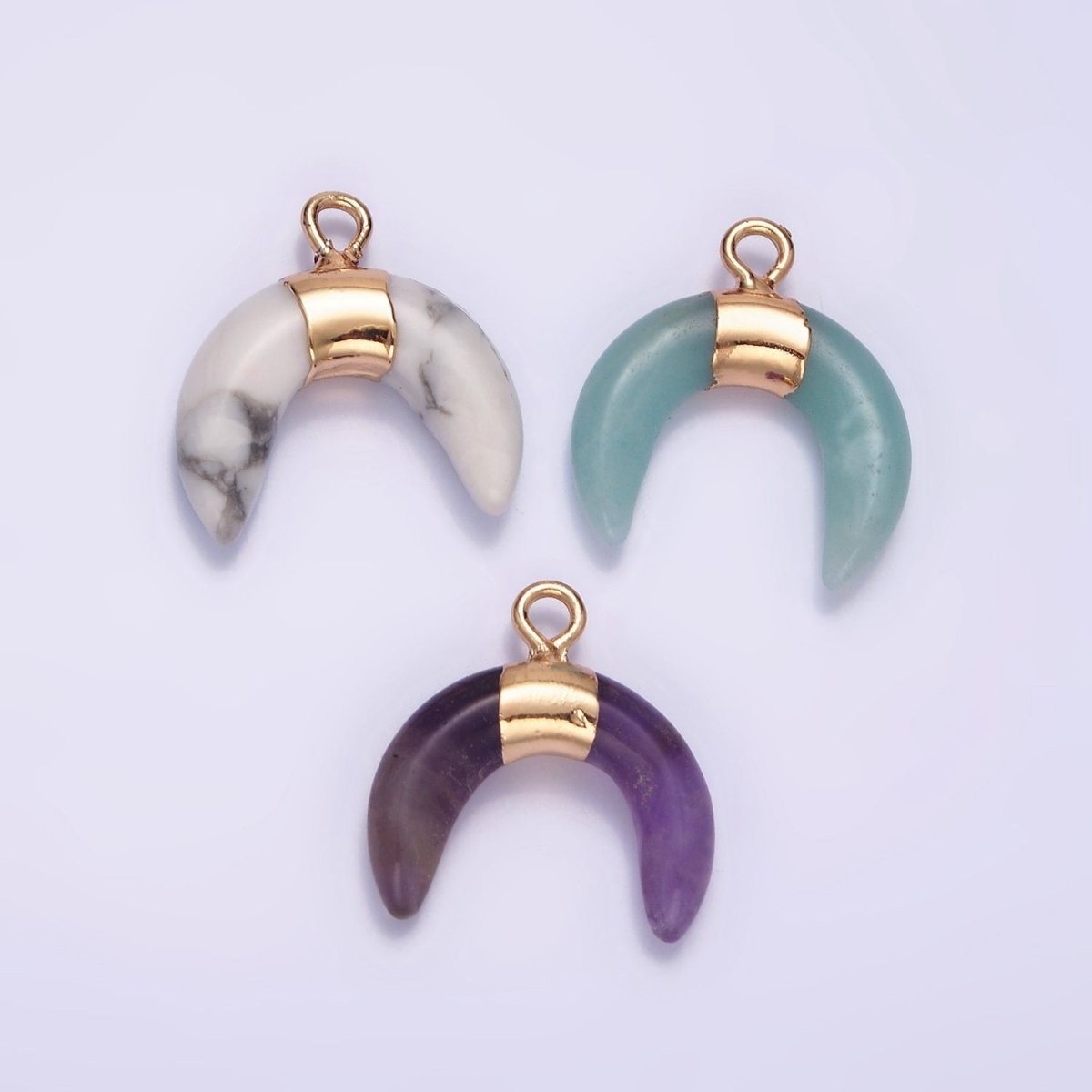 14K Gold Filled Amethyst, Amazonite, Howlite Crescent Horn Molten Charm | N1734 - N1736 - DLUXCA