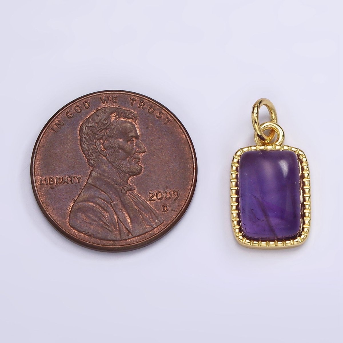 14K Gold Filled Amethyst, Aventurine Rectangular Dotted Bezel Charm | AG585 AG586 - DLUXCA