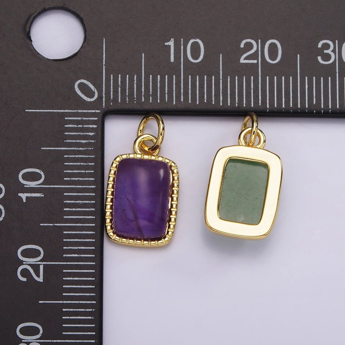 14K Gold Filled Amethyst, Aventurine Rectangular Dotted Bezel Charm | AG585 AG586 - DLUXCA