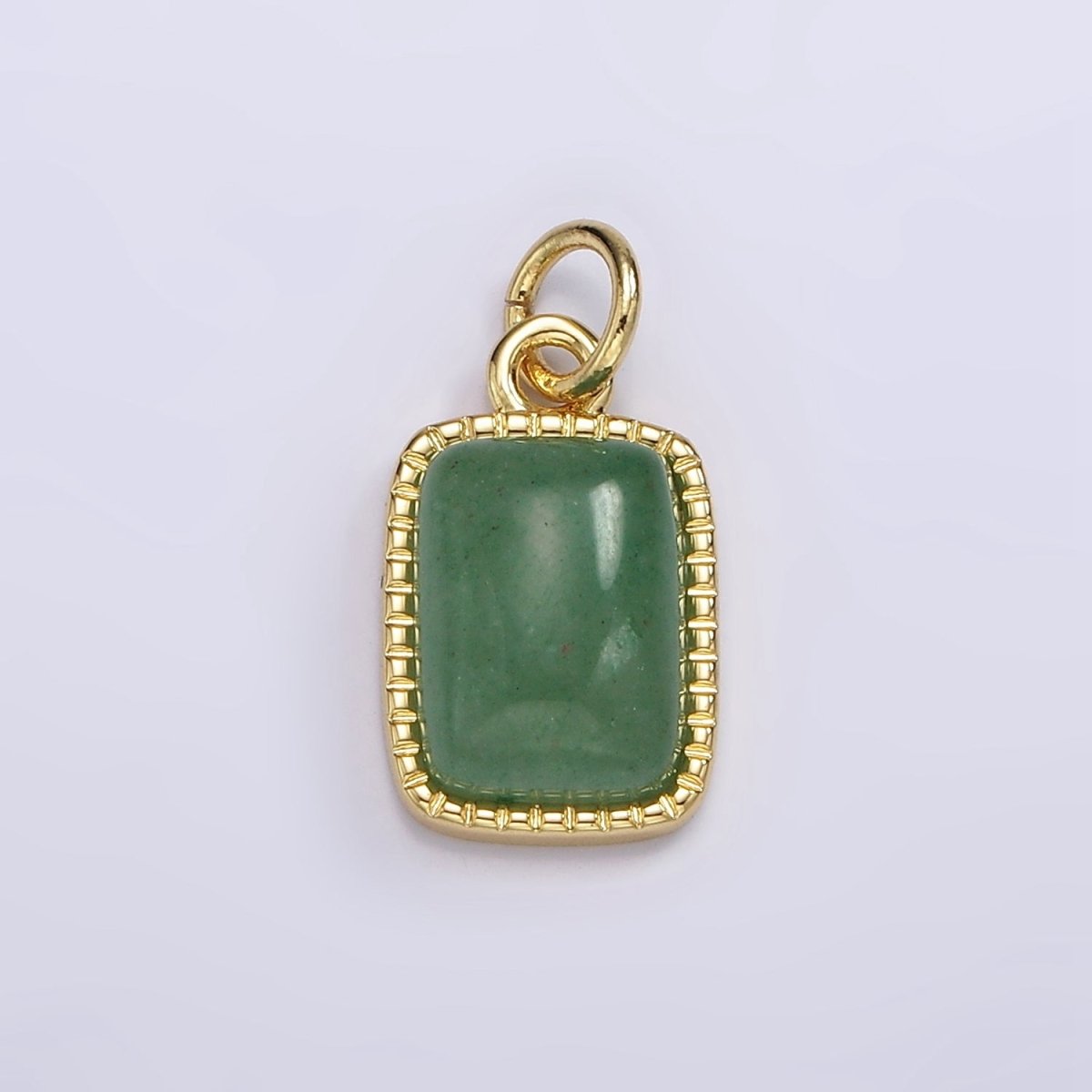 14K Gold Filled Amethyst, Aventurine Rectangular Dotted Bezel Charm | AG585 AG586 - DLUXCA