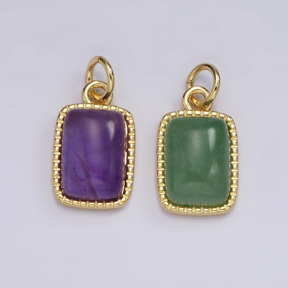 14K Gold Filled Amethyst, Aventurine Rectangular Dotted Bezel Charm | AG585 AG586 - DLUXCA