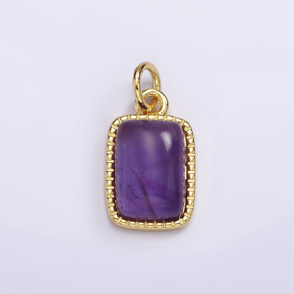 14K Gold Filled Amethyst, Aventurine Rectangular Dotted Bezel Charm | AG585 AG586 - DLUXCA