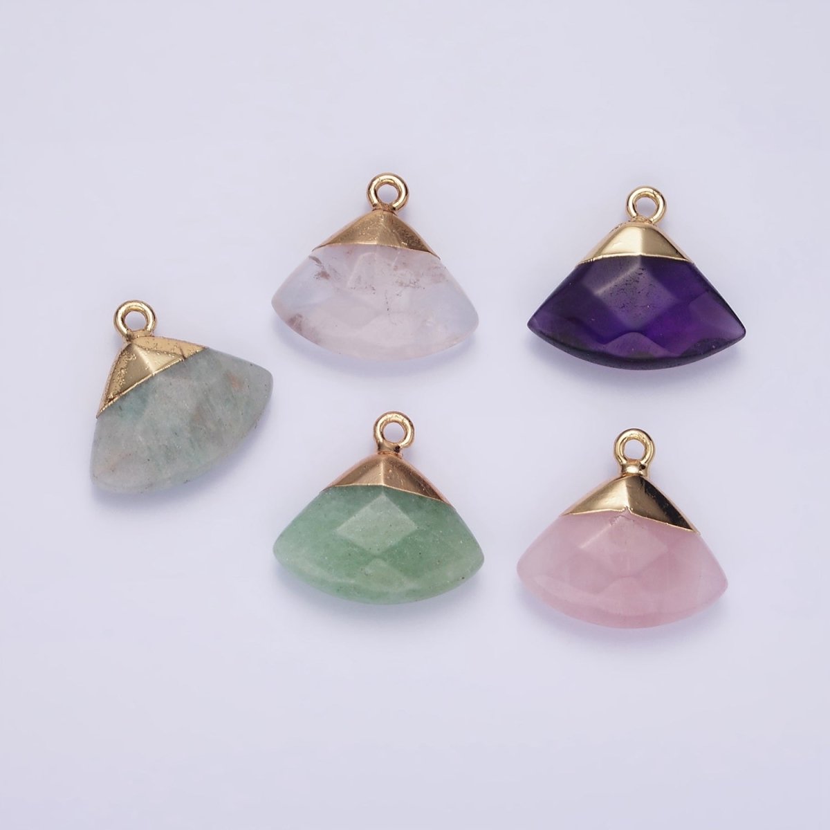 14K Gold Filled Amethyst, Aventurine, Rose Quartz, Clear Quartz, Amazonite Triangle Fan Molten Charm | N1737 - N1741 - DLUXCA