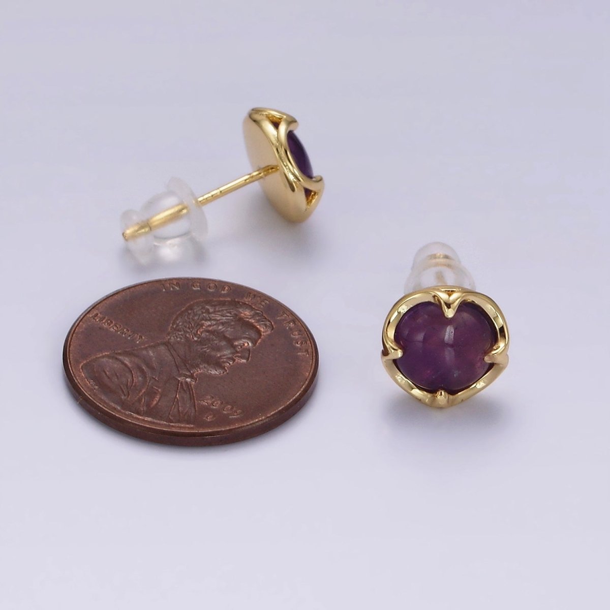 14K Gold Filled Amethyst Claw Bezel Round Stud Earrings | V-261 - DLUXCA