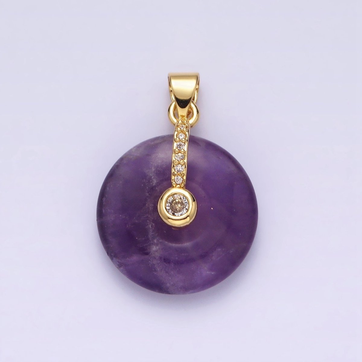 14K Gold Filled Amethyst Clear CZ Dangle Micro Paved Pendant | AA540 - DLUXCA
