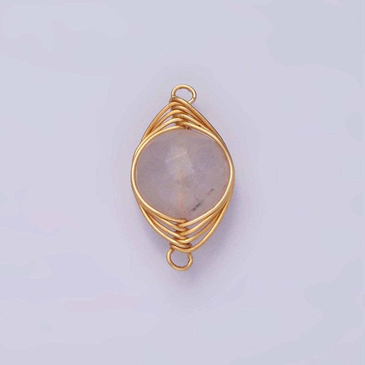 14K Gold Filled Amethyst, Clear Quartz Multifaceted Round Wire Wrapped Connector | G-052 G-053 - DLUXCA