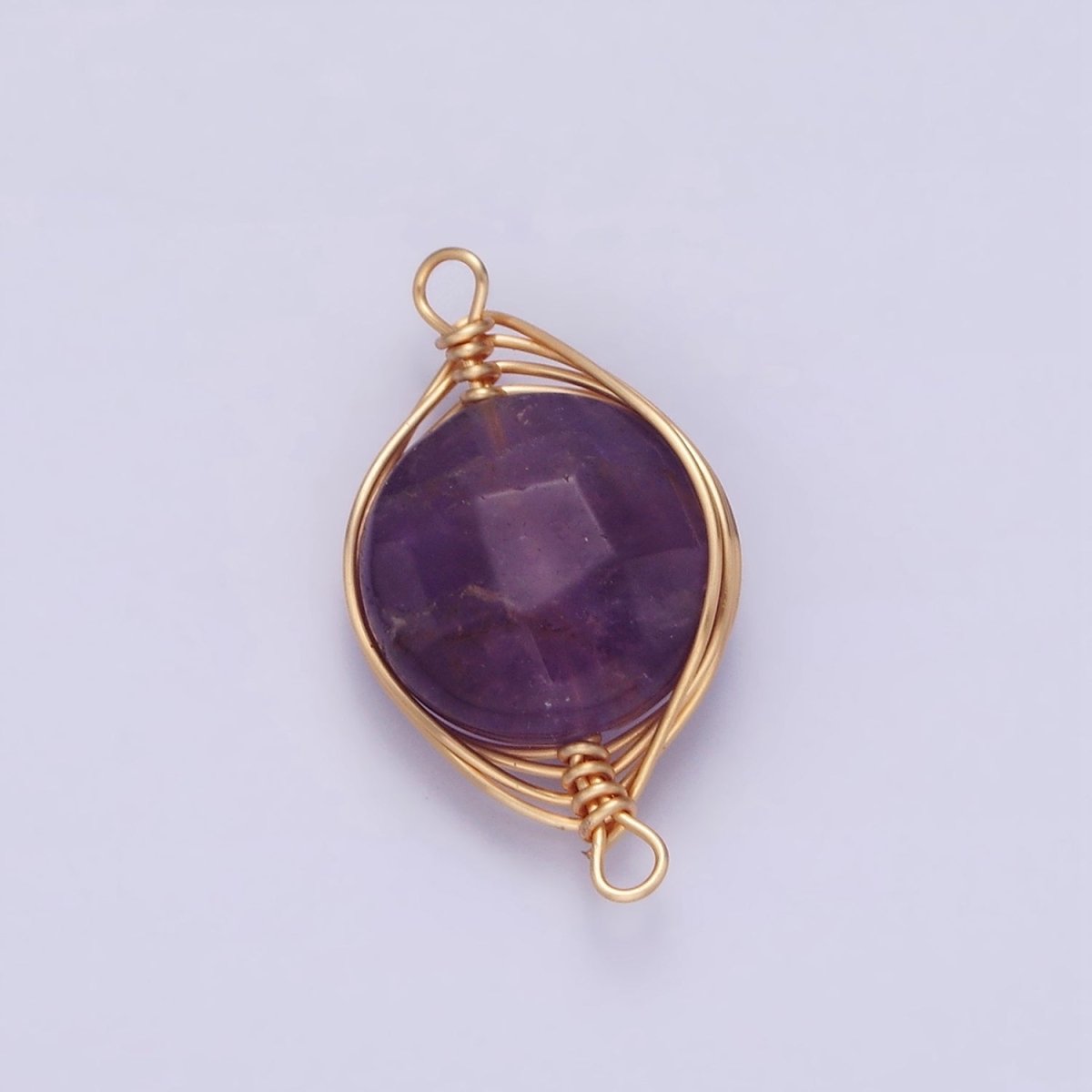 14K Gold Filled Amethyst, Clear Quartz Multifaceted Round Wire Wrapped Connector | G-052 G-053 - DLUXCA