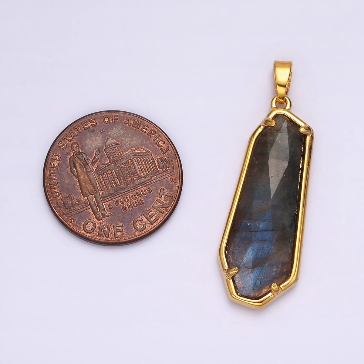 14K Gold Filled Amethyst, Labradorite Multifaceted Geometric Bezel Pendant in Gold & Silver | AH038 - AH041 - DLUXCA