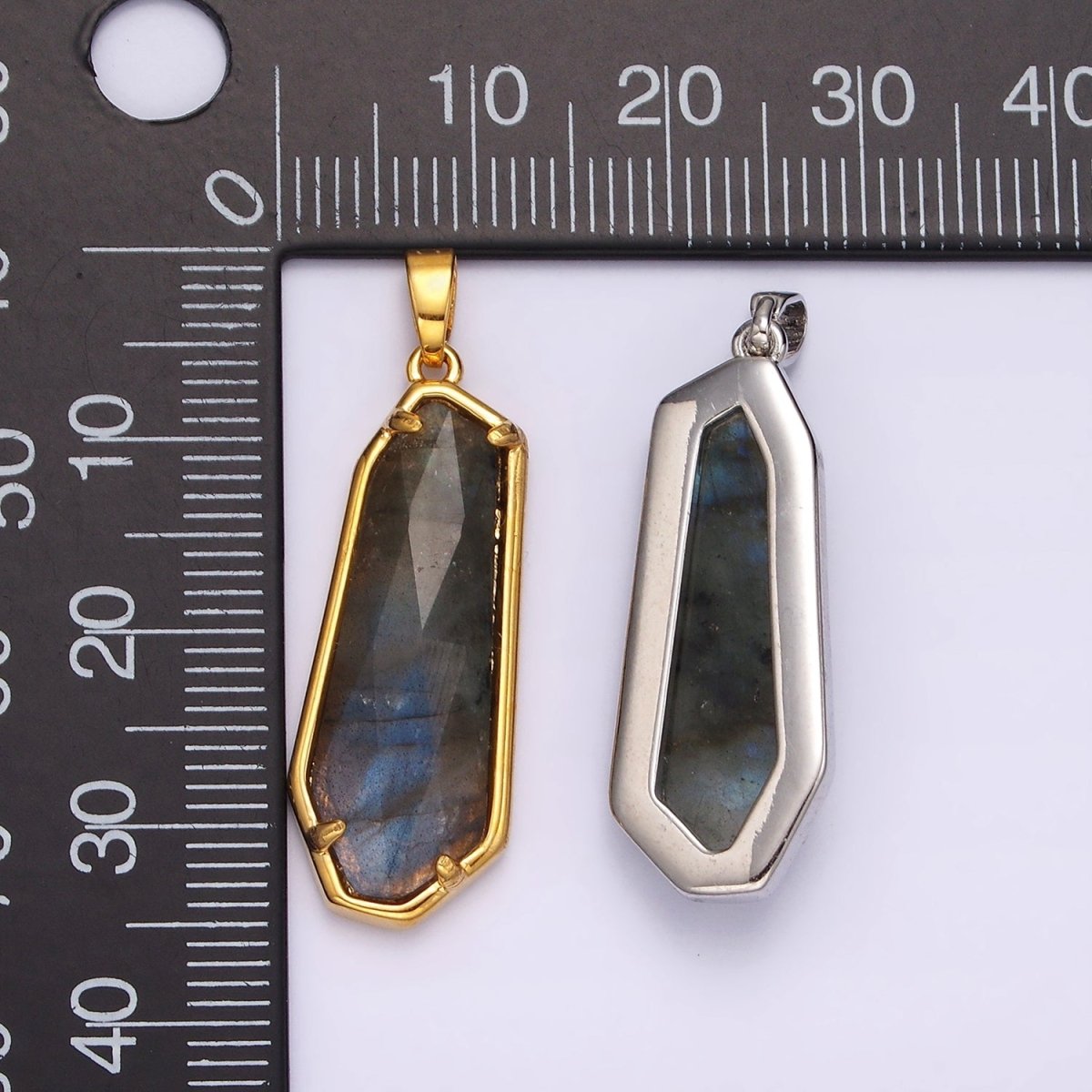 14K Gold Filled Amethyst, Labradorite Multifaceted Geometric Bezel Pendant in Gold & Silver | AH038 - AH041 - DLUXCA