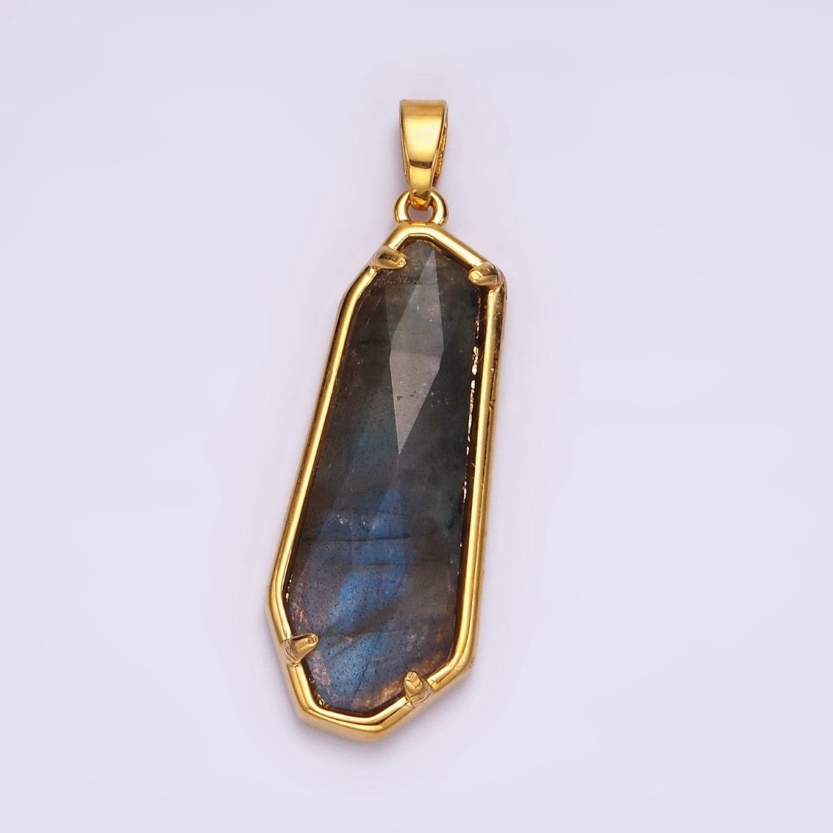 14K Gold Filled Amethyst, Labradorite Multifaceted Geometric Bezel Pendant in Gold & Silver | AH038 - AH041 - DLUXCA