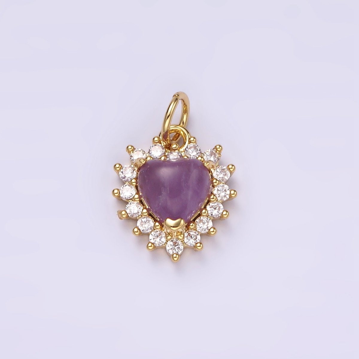 14K Gold Filled Amethyst, Moss Agate Heart CZ Lined Charm | AG486 AG487 - DLUXCA