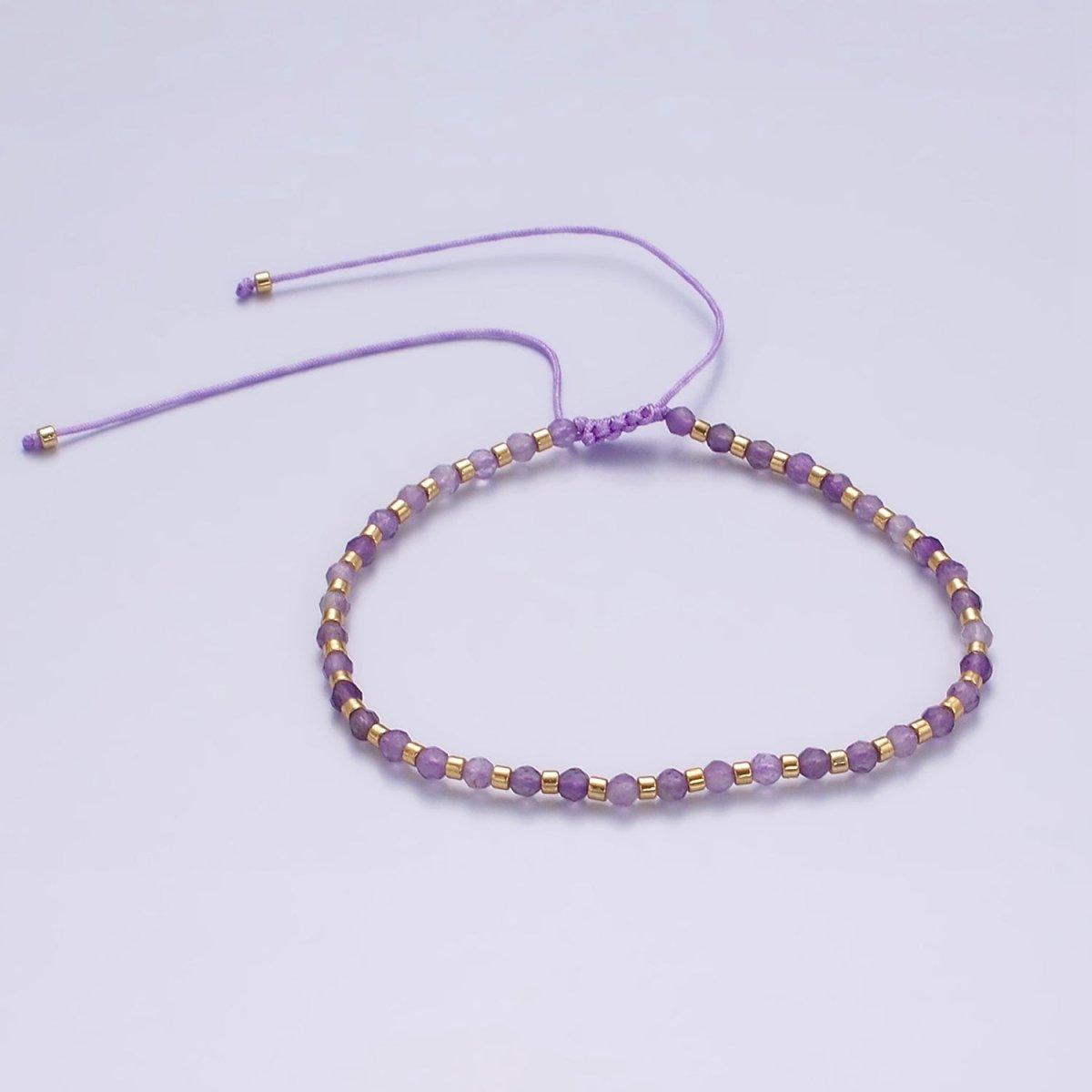 14K Gold Filled Amethyst Multifaceted Purple Rope Adjustable Friendship Bracelet | WA-2007 - WA-2009 Clearance Pricing - DLUXCA