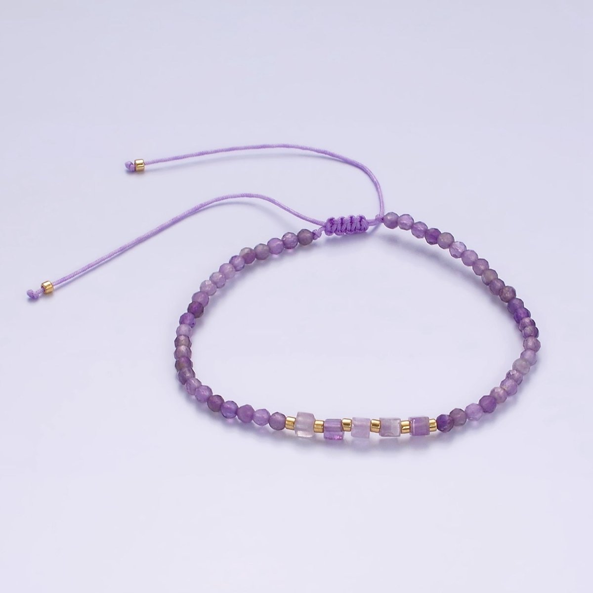 14K Gold Filled Amethyst Multifaceted Purple Rope Adjustable Friendship Bracelet | WA-2007 - WA-2009 Clearance Pricing - DLUXCA