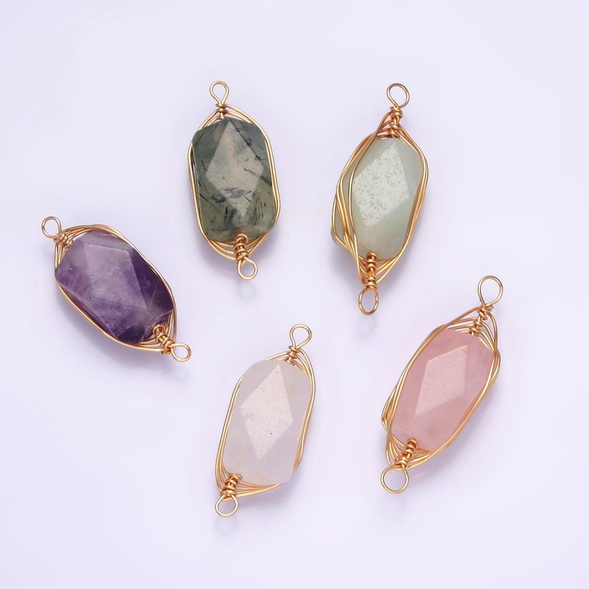 14K Gold Filled Amethyst, Prehnite, Amazonite, Clear Quartz, Rose Quartz Wire Wrapped Connector | G044 - G048 - DLUXCA