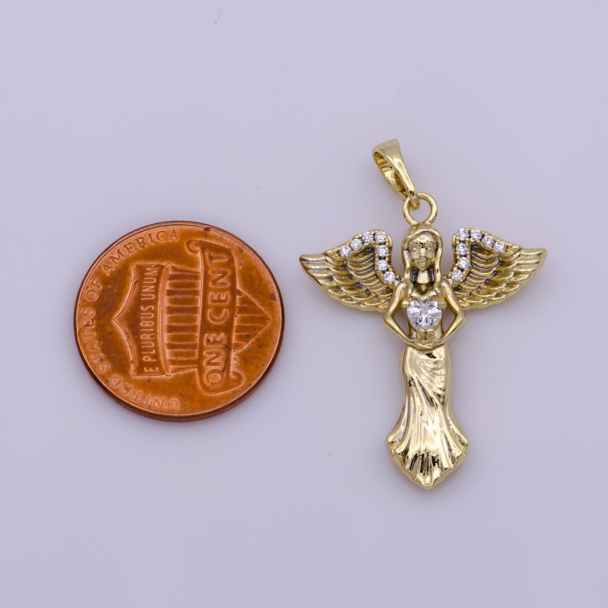 14k Gold Filled Angel Charm Cubic Zirconia Guardian Angel Pendant N-1336 - DLUXCA