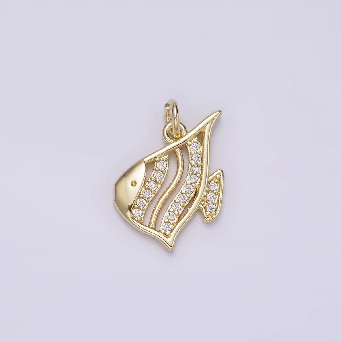 14K Gold Filled Angel Fish Finding Memphis 15mm Micro Paved CZ Moorish Idol Open Charm Deep Sea | AG191 - DLUXCA