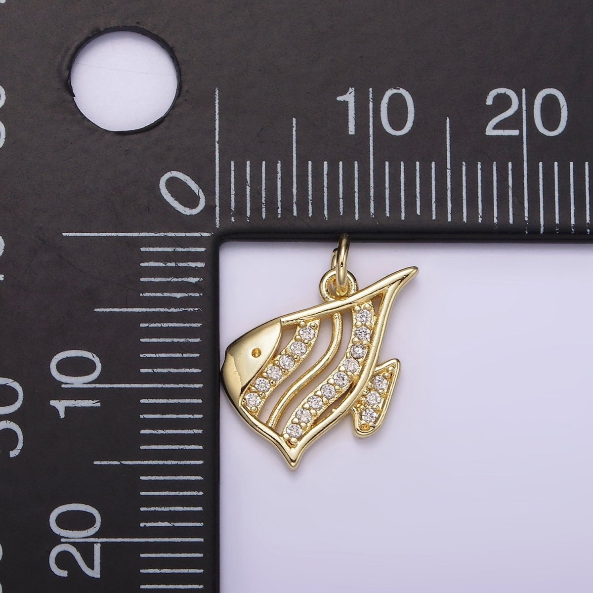 14K Gold Filled Angel Fish Finding Memphis 15mm Micro Paved CZ Moorish Idol Open Charm Deep Sea | AG191 - DLUXCA