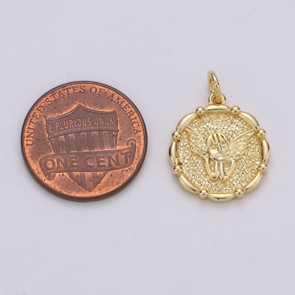 14k Gold Filled Angel Pendant Charm, Cherub Pendant Charm, Gold Filled Medallion Charm Round Disc Coin Charm For DIY Jewelry, D-676 - DLUXCA