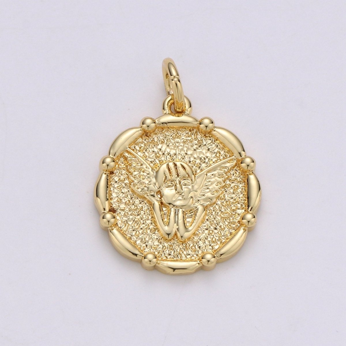 14k Gold Filled Angel Pendant Charm, Cherub Pendant Charm, Gold Filled Medallion Charm Round Disc Coin Charm For DIY Jewelry, D-676 - DLUXCA