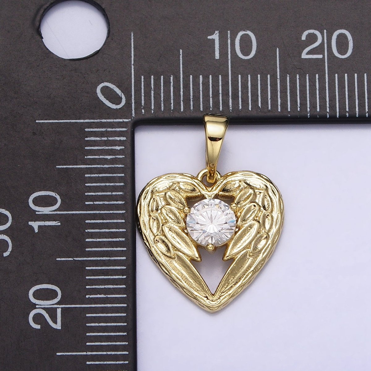 14k Gold Filled Angel wings Charm Memorial Heart wings Pendant with Cubic Zirconia Stone AA296 - DLUXCA