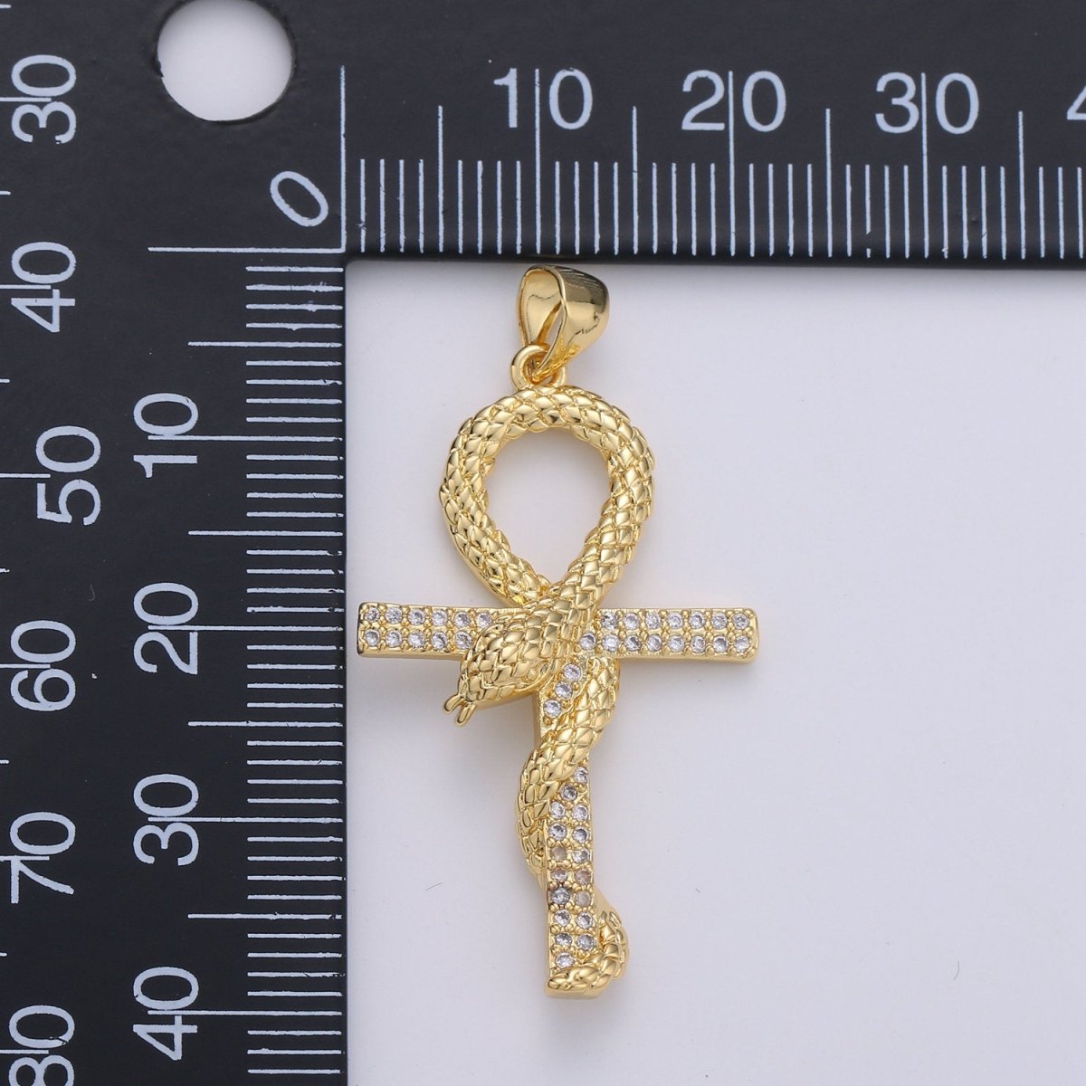 14k Gold Filled Ankh, Symbol of Life, Egyptian Pantheon, Crux Ansata, Cubic Serpent Necklace Pendant Charm Gold Snake Cross Pendant I-723 - DLUXCA