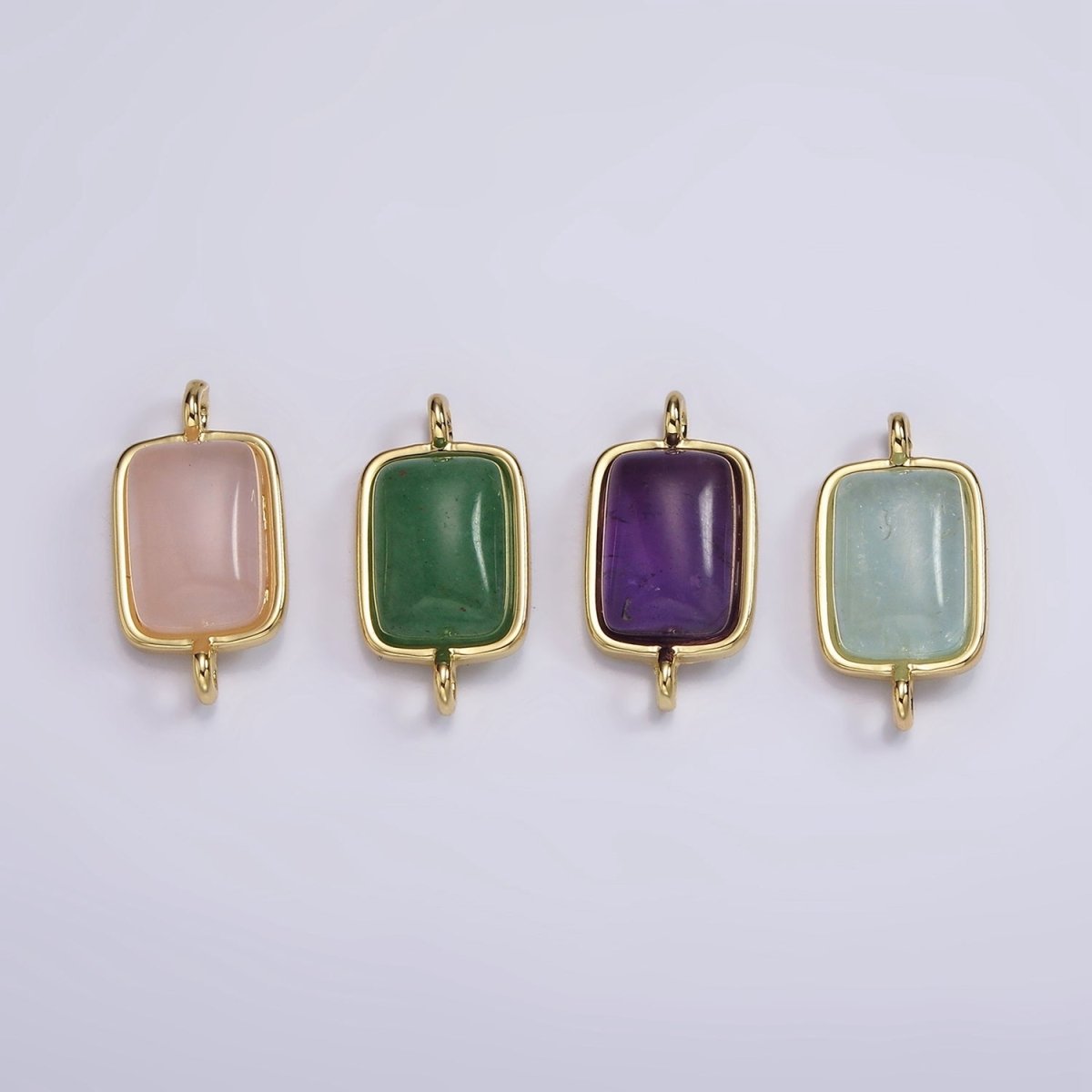 14K Gold Filled Aquamarine, Aventurine, Amethyst, Rose Quartz Bezel Rectangular Connector | G246 - G249 - DLUXCA