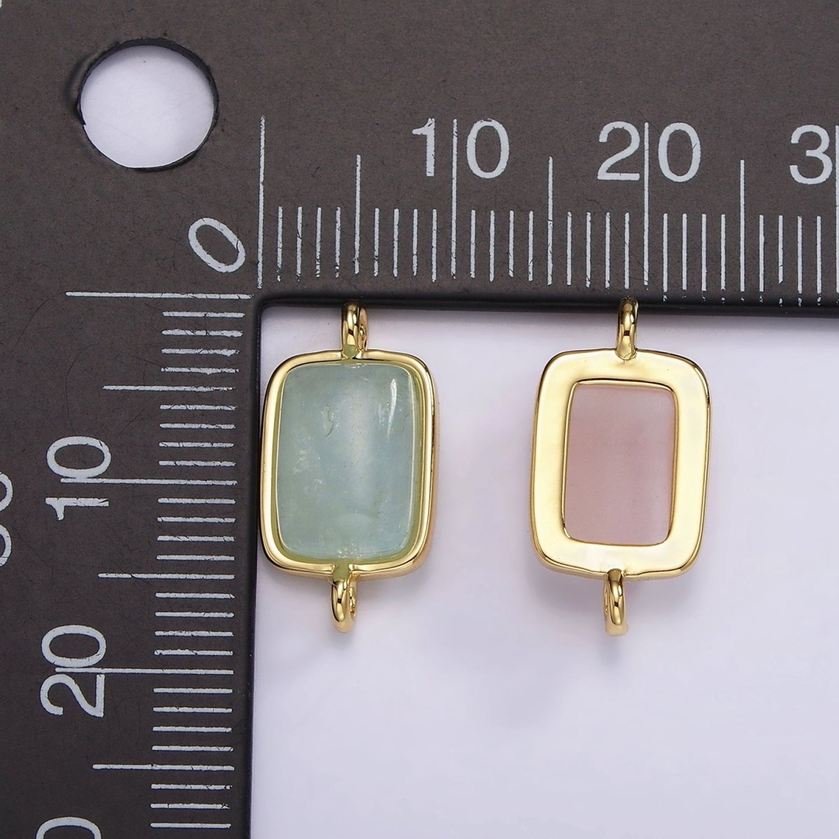 14K Gold Filled Aquamarine, Aventurine, Amethyst, Rose Quartz Bezel Rectangular Connector | G246 - G249 - DLUXCA