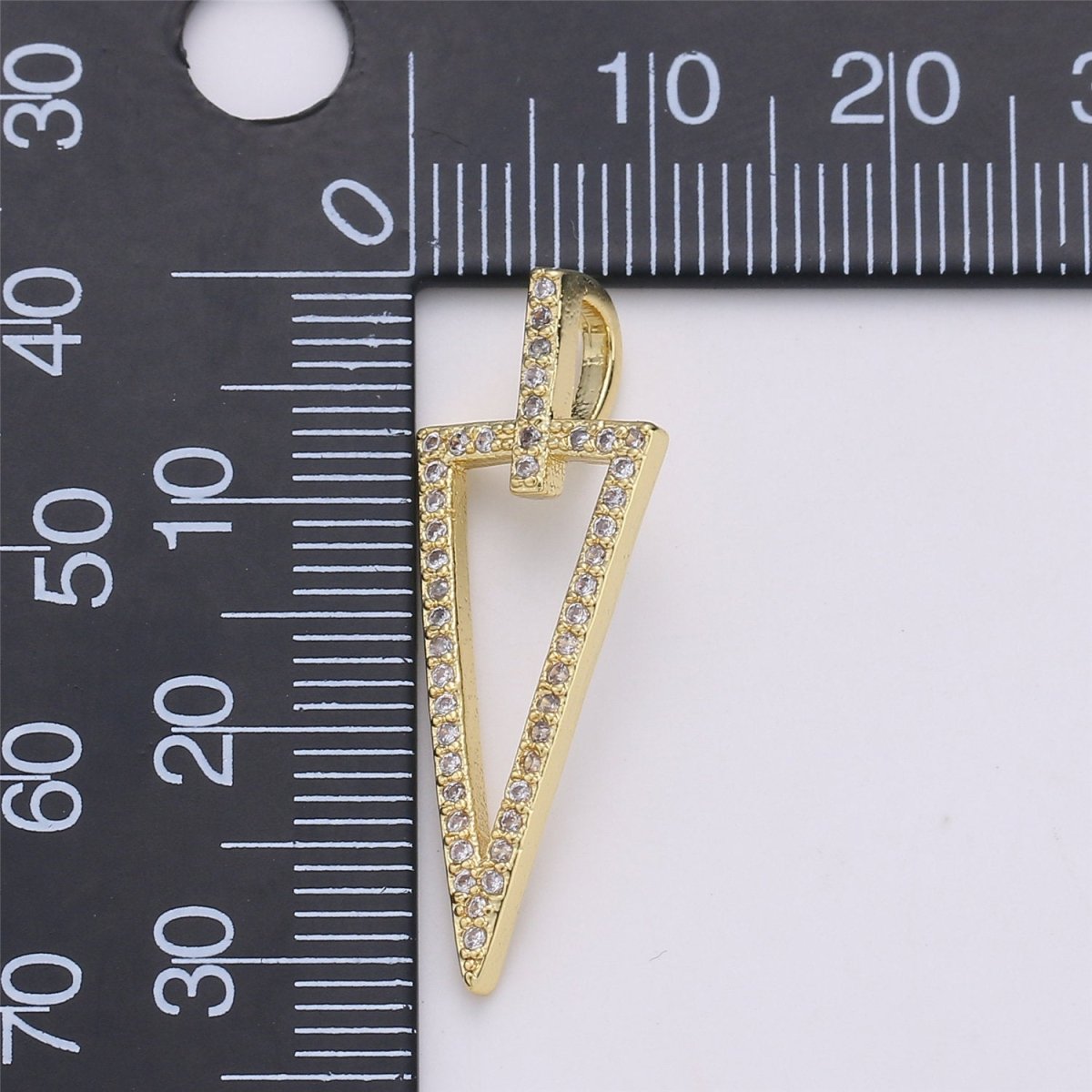 14k Gold Filled Arrowhead Pendant Charm Triangle Necklace Charm Micro Pave geometric Jewelry Supply 32x11mm, C-859 - DLUXCA