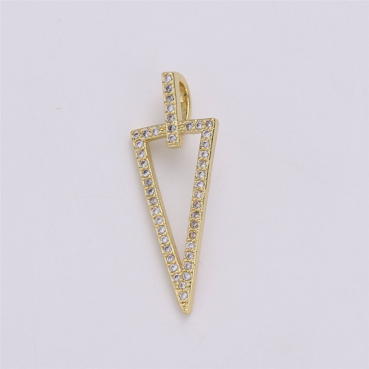 14k Gold Filled Arrowhead Pendant Charm Triangle Necklace Charm Micro Pave geometric Jewelry Supply 32x11mm, C-859 - DLUXCA