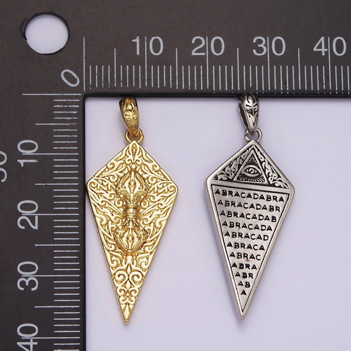 14K Gold Filled Artisan Magician manifestation Charm Double Sided Pendant in Gold & Silver | AH124 - DLUXCA