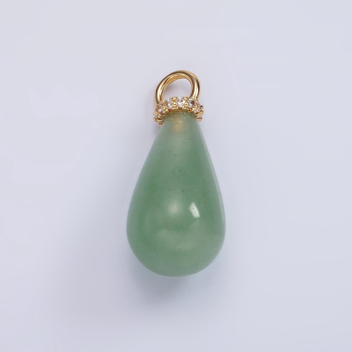 14K Gold Filled Aventurine, Tiger Eye, Rose Quartz Teardrop Drop Micro Paved CZ Charm | AC928 - AC930 - DLUXCA