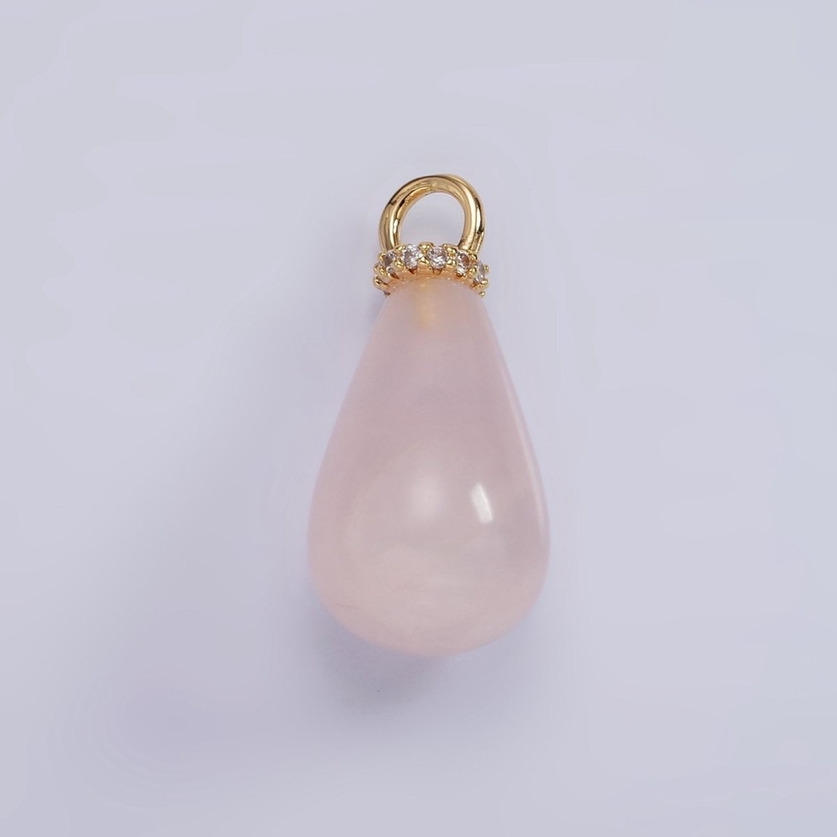 14K Gold Filled Aventurine, Tiger Eye, Rose Quartz Teardrop Drop Micro Paved CZ Charm | AC928 - AC930 - DLUXCA