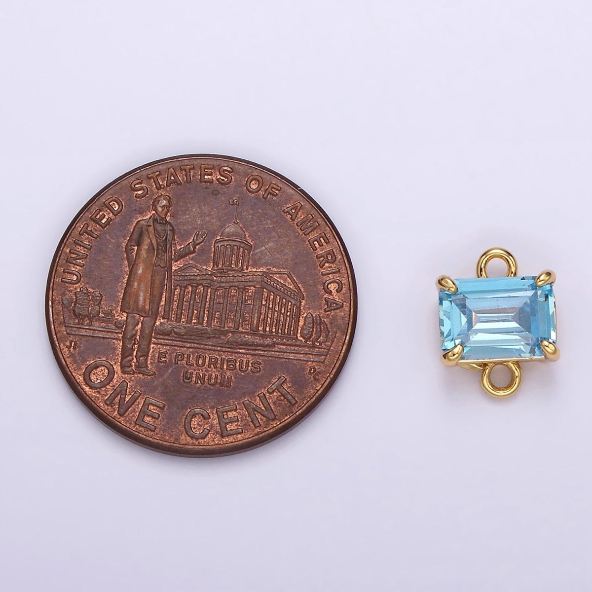 14K Gold Filled Baby Blue Baguette CZ Minimalist Connector | G824 - DLUXCA