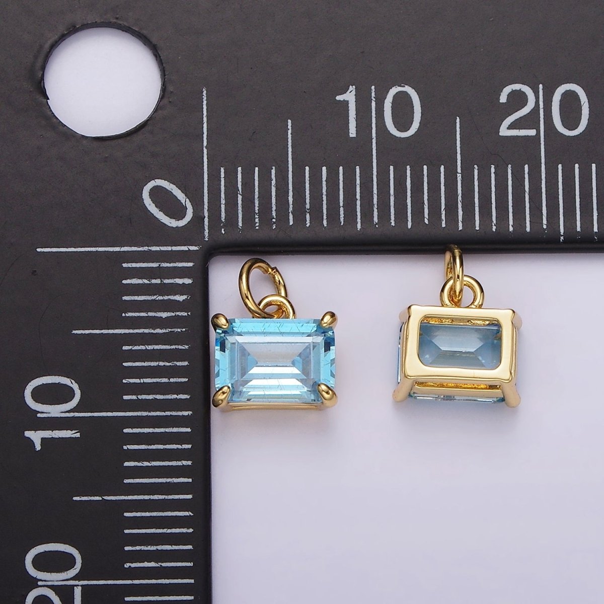 14K Gold Filled Baby Blue Baguette CZ Oval Bezel Minimalist Charm | AG562 - DLUXCA