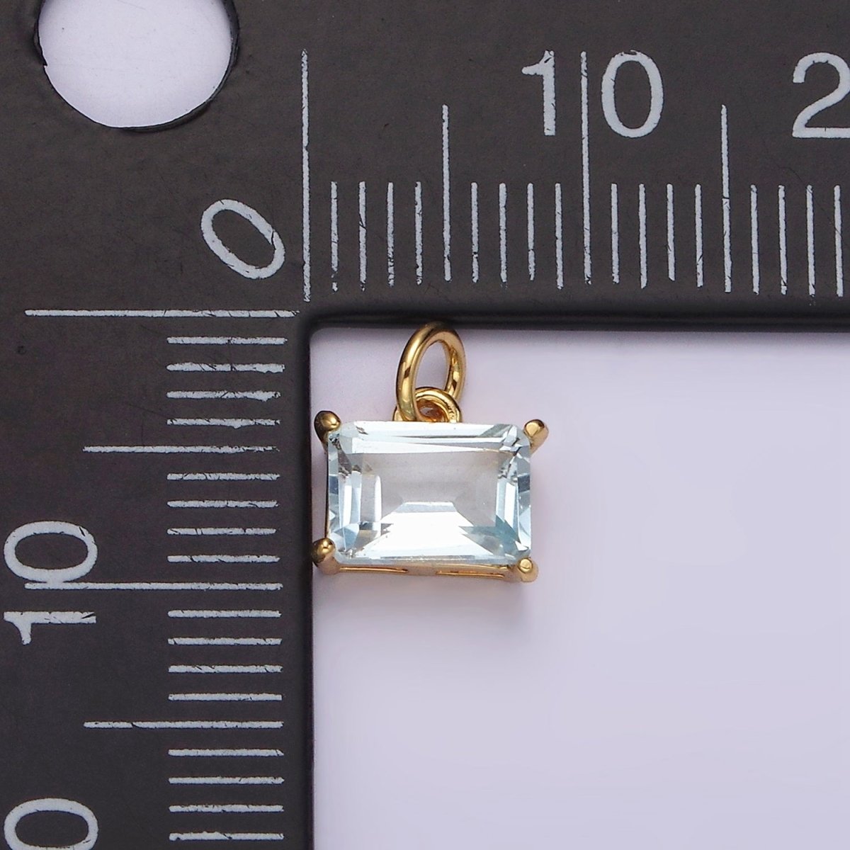 14k Gold Filled Baby Blue Baguette CZ Sideway Minimalist Add-On Charm | AC843 - DLUXCA