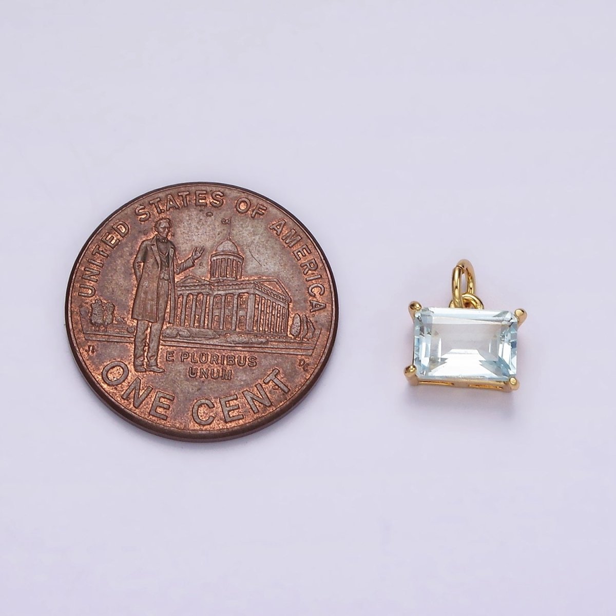 14k Gold Filled Baby Blue Baguette CZ Sideway Minimalist Add-On Charm | AC843 - DLUXCA