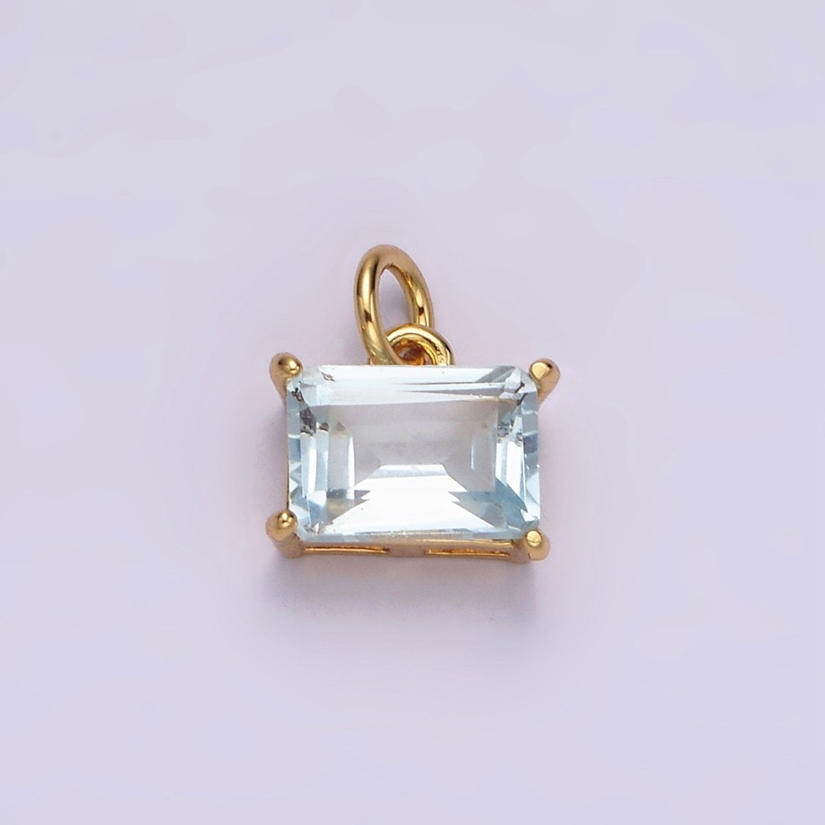 14k Gold Filled Baby Blue Baguette CZ Sideway Minimalist Add-On Charm | AC843 - DLUXCA