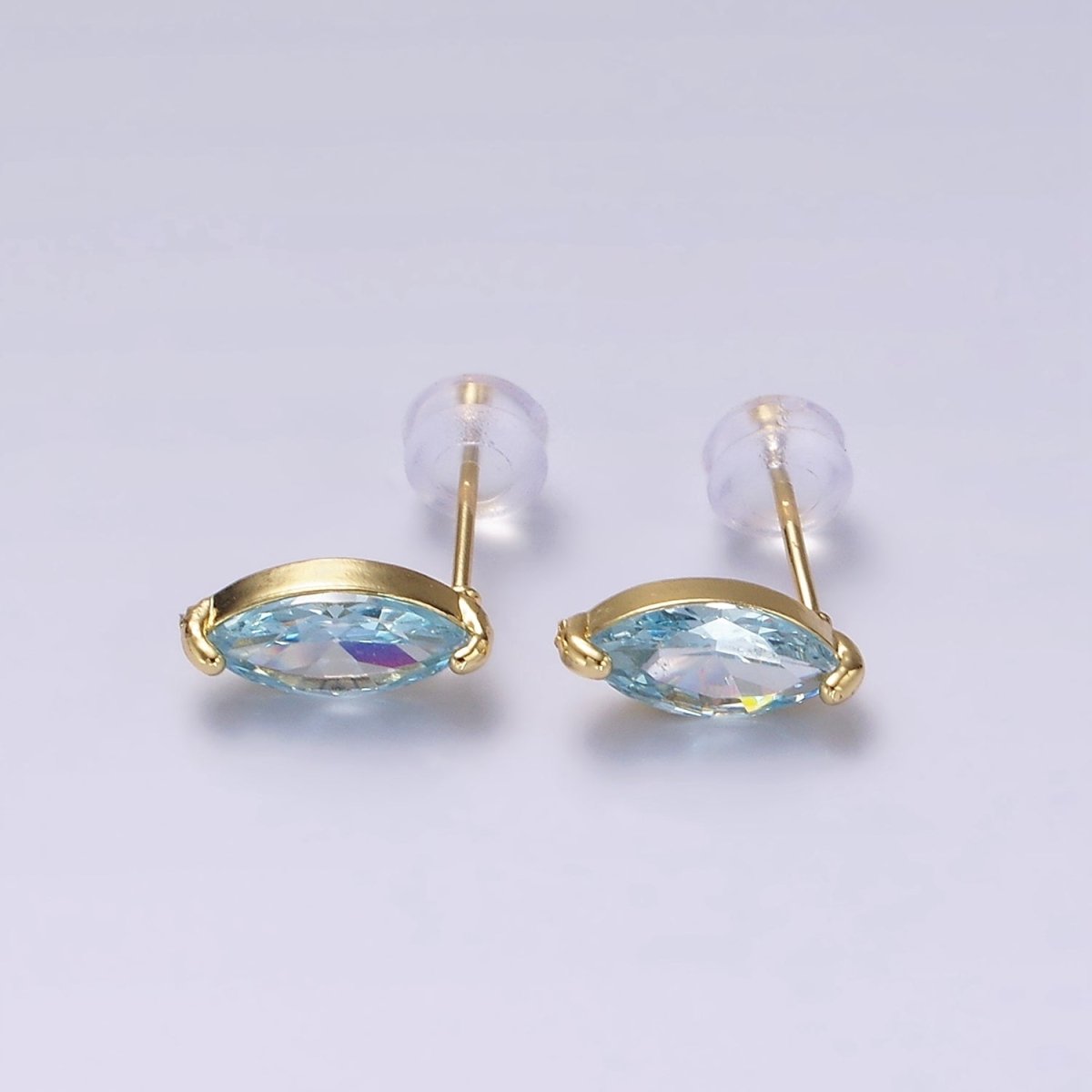 14K Gold Filled Baby Blue, Blue CZ Marquise Stud Earrings | V057 V058 - DLUXCA