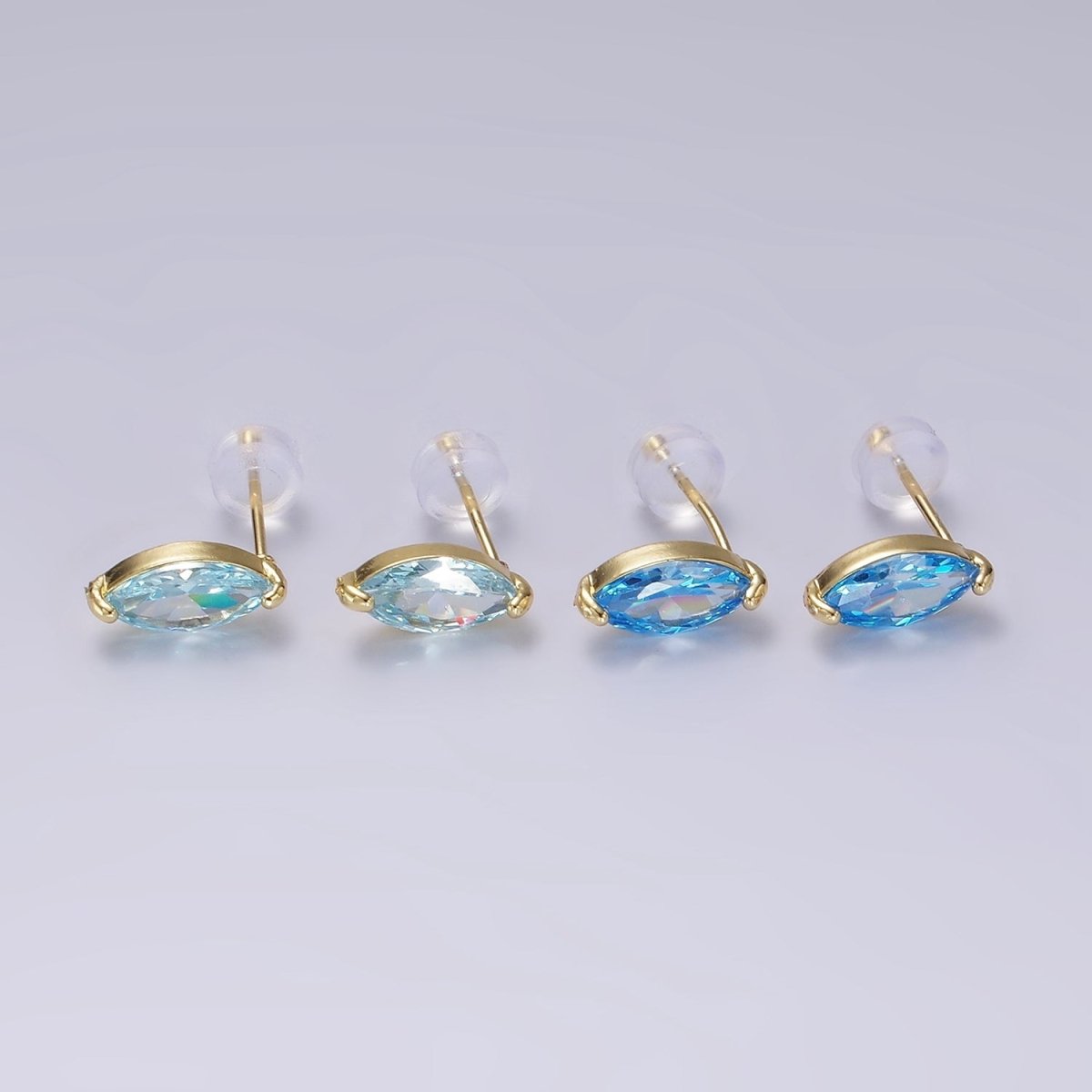 14K Gold Filled Baby Blue, Blue CZ Marquise Stud Earrings | V057 V058 - DLUXCA