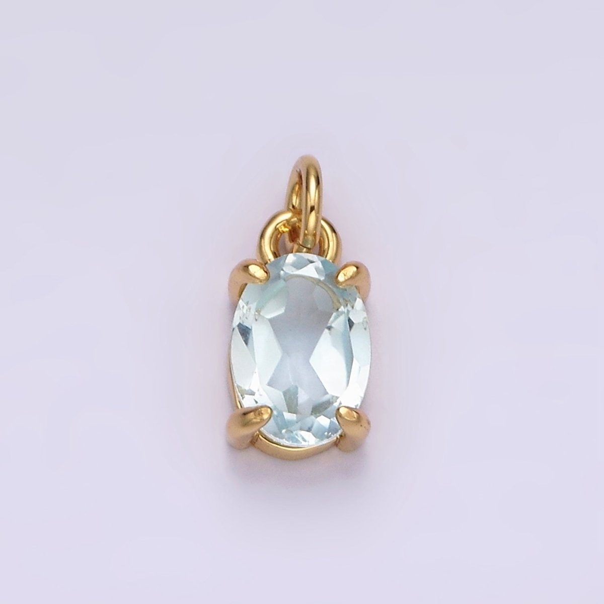 14K Gold Filled Baby Blue CZ Oval Minimalist Add-On Charm | AC841 - DLUXCA