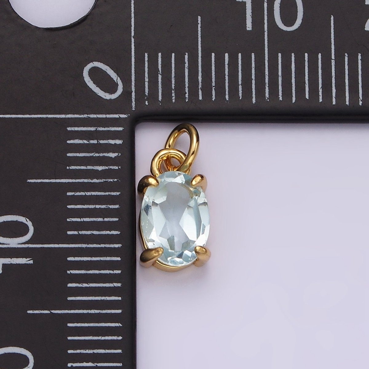 14K Gold Filled Baby Blue CZ Oval Minimalist Add-On Charm | AC841 - DLUXCA